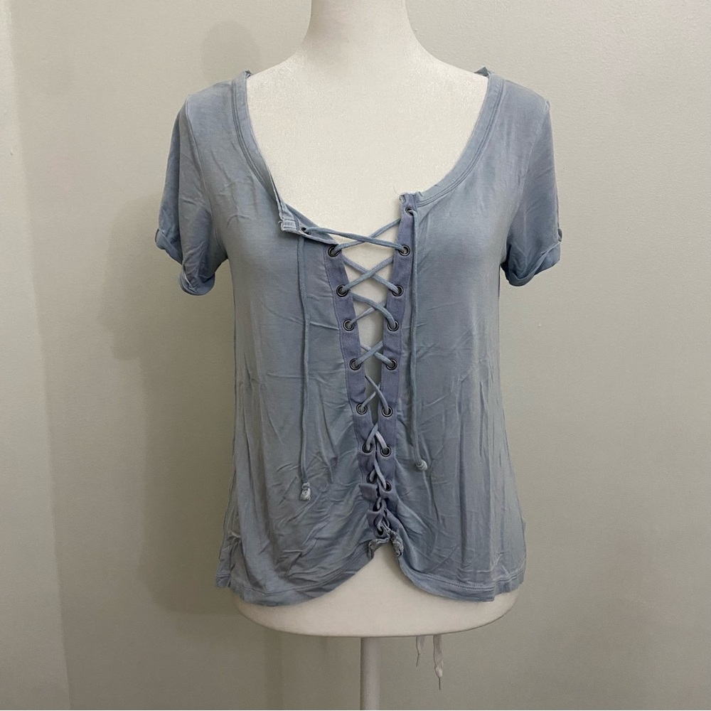 American Eagle Outfitters Lace-Up Short Sleeve Tee